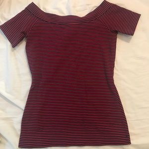 Off Shoulder Striped Fitted Tee